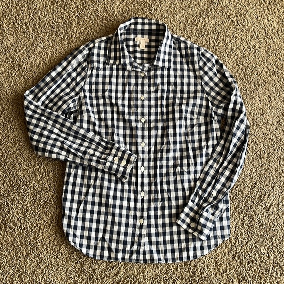 Navy and White Checked J Crew Blouse - Picture 1 of 5